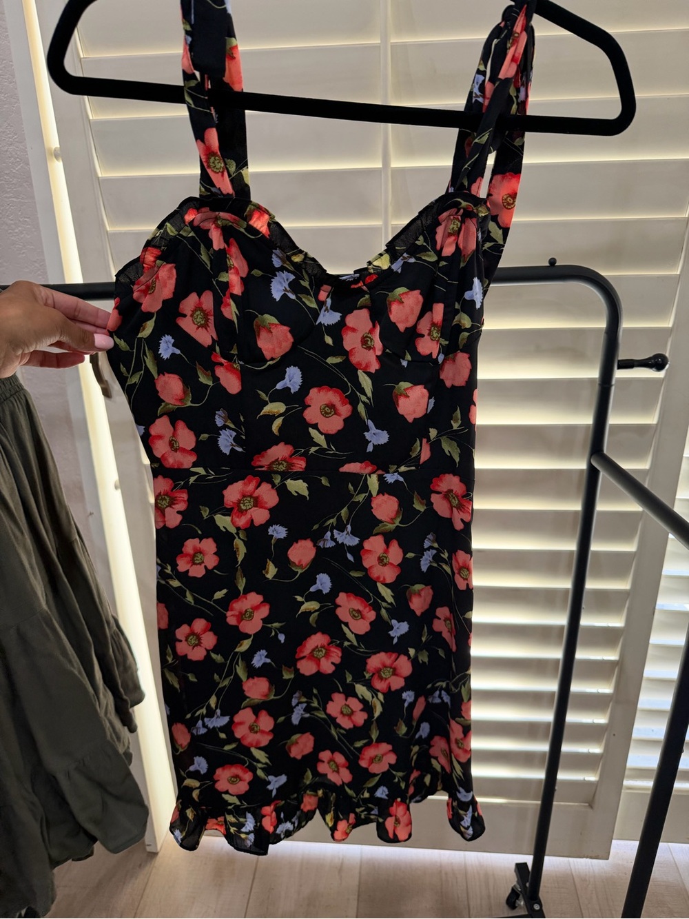 Forever 21 Black Mini Dress with Coral Floral Print